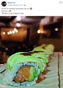 Post social di un ristorante sushi chiuso per il virus